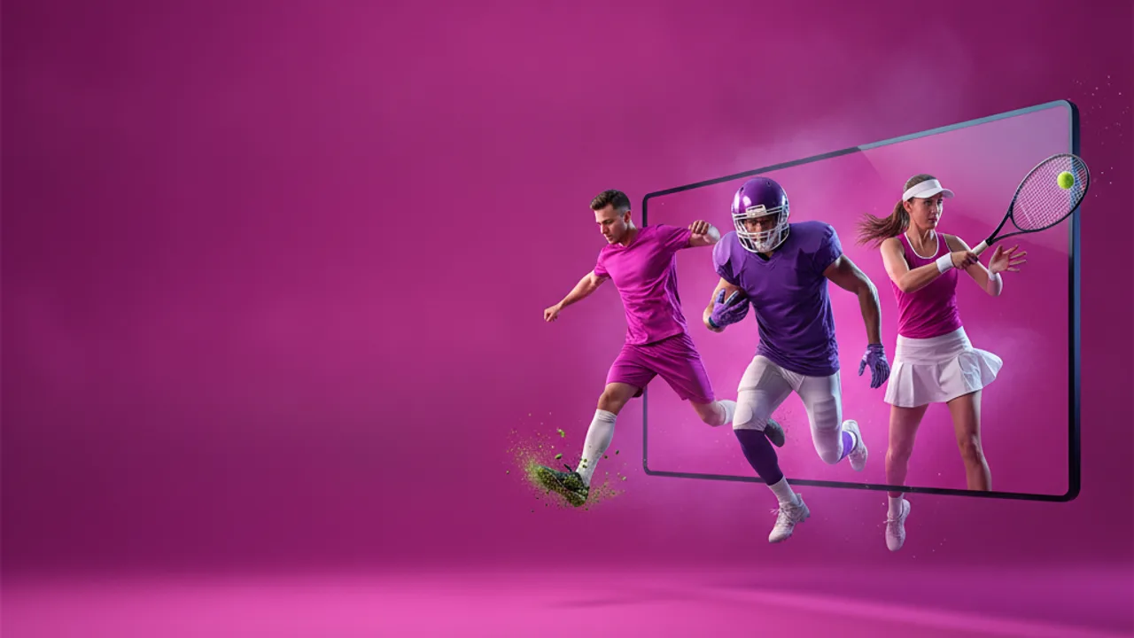 Bildschirm mit Fußballer, Footballspieler und Tennisspielerin